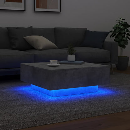 Tavolino da Soggiorno con Luci LED Grigio Cemento 80x80x31 cm