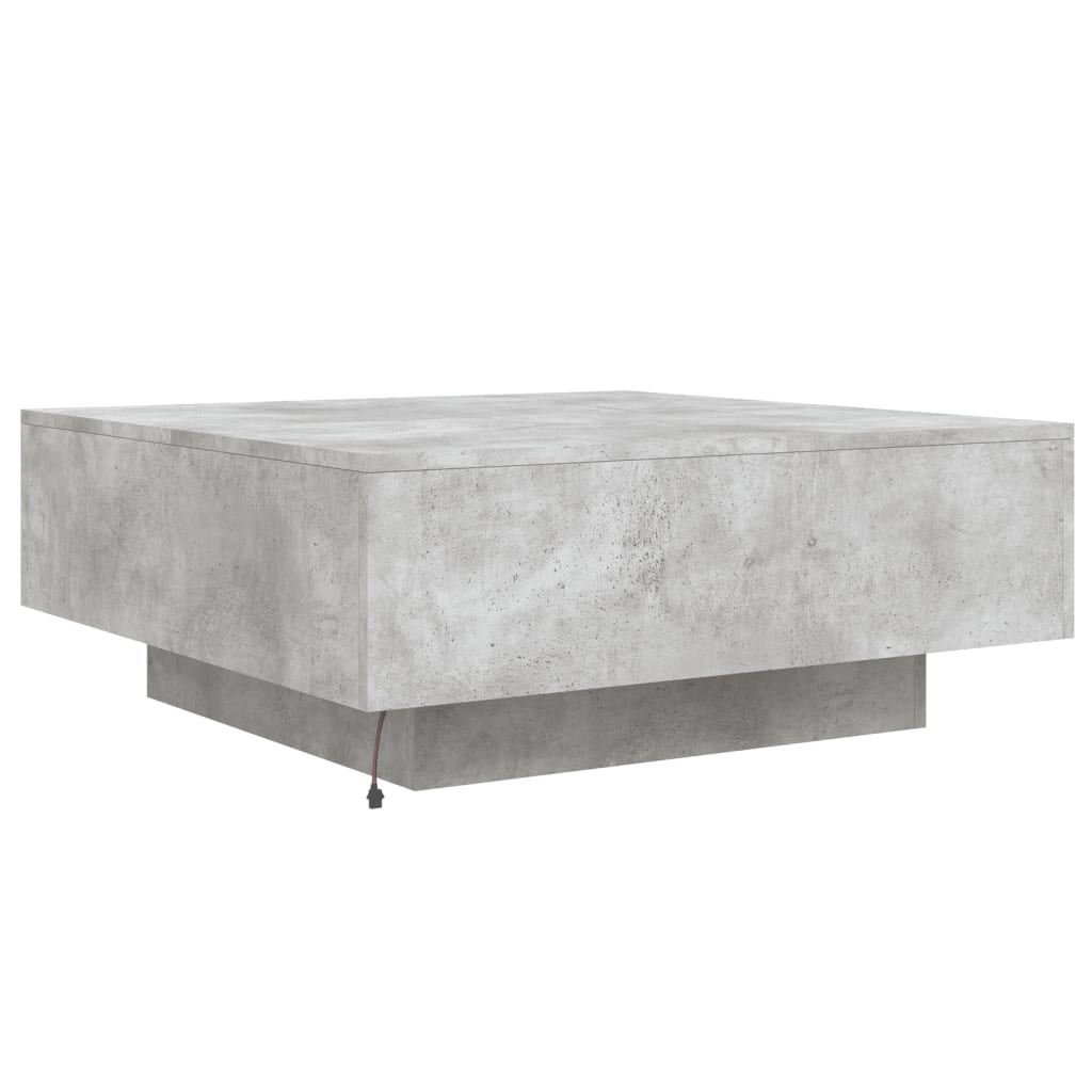 Tavolino da Soggiorno con Luci LED Grigio Cemento 80x80x31 cm