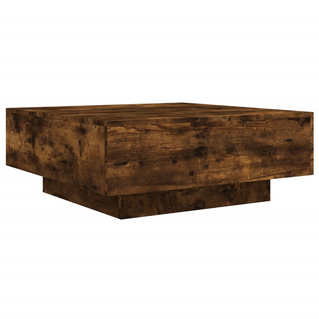 Tavolino da Soggiorno con Luci LED Rovere Fumo 80x80x31 cm