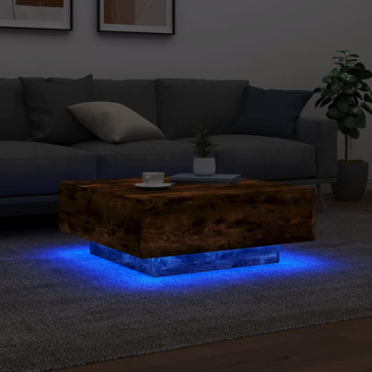 Tavolino da Soggiorno con Luci LED Rovere Fumo 80x80x31 cm