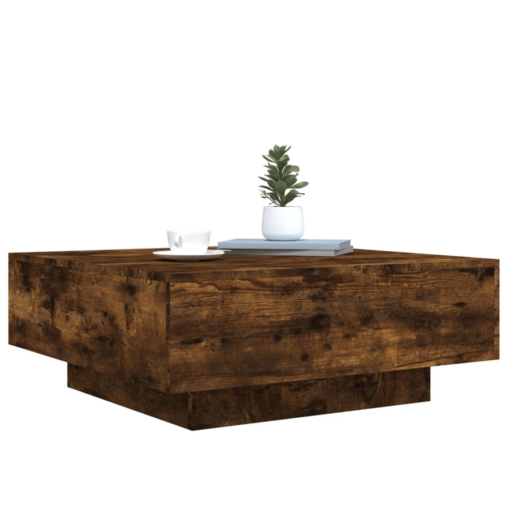 Tavolino da Soggiorno con Luci LED Rovere Fumo 80x80x31 cm | homemem39