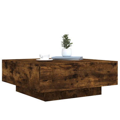 Tavolino da Soggiorno con Luci LED Rovere Fumo 80x80x31 cm | homemem39