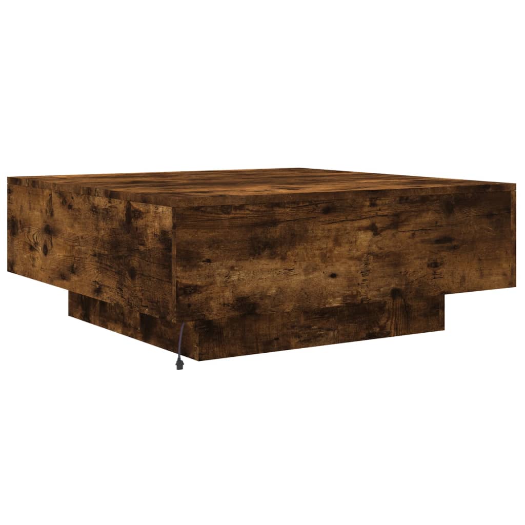 Tavolino da Soggiorno con Luci LED Rovere Fumo 80x80x31 cm