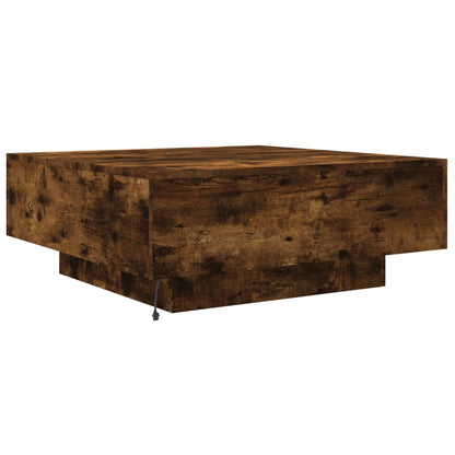 Tavolino da Soggiorno con Luci LED Rovere Fumo 80x80x31 cm