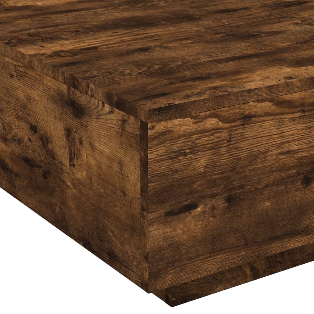 Tavolino da Soggiorno con Luci LED Rovere Fumo 80x80x31 cm | homemem39
