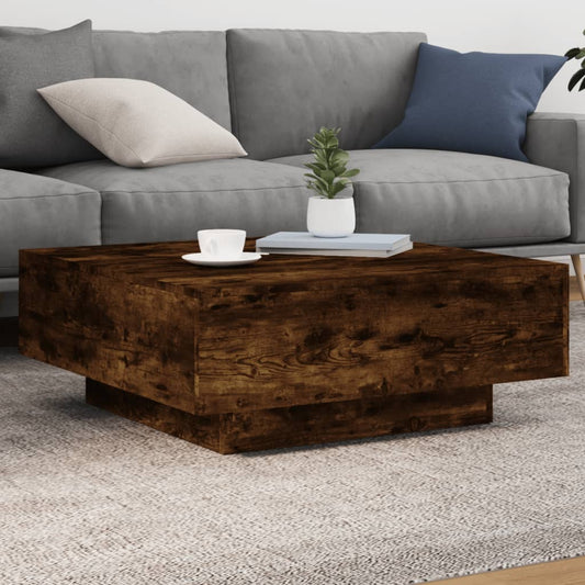 Tavolino da Soggiorno con Luci LED Rovere Fumo 80x80x31 cm | homemem39