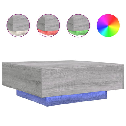 Tavolino da Soggiorno con Luci LED Grigio Sonoma 80x80x31 cm | homemem39