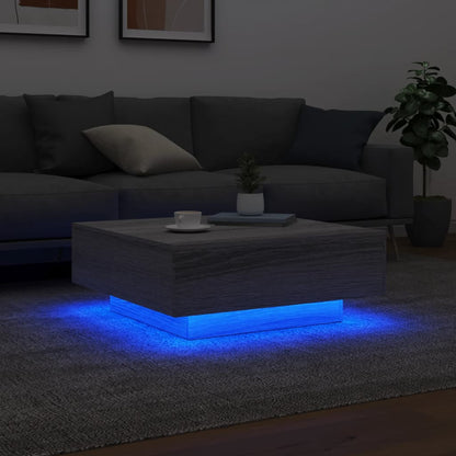 Tavolino da Soggiorno con Luci LED Grigio Sonoma 80x80x31 cm