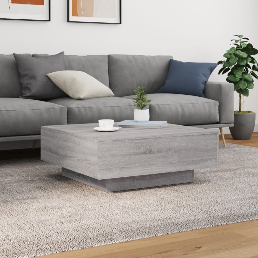 Tavolino da Soggiorno con Luci LED Grigio Sonoma 80x80x31 cm | homemem39