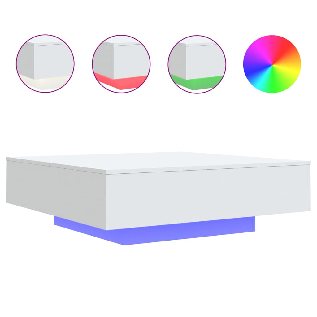 Tavolino da Soggiorno con Luci LED Bianco 100x100x31 cm | homemem39