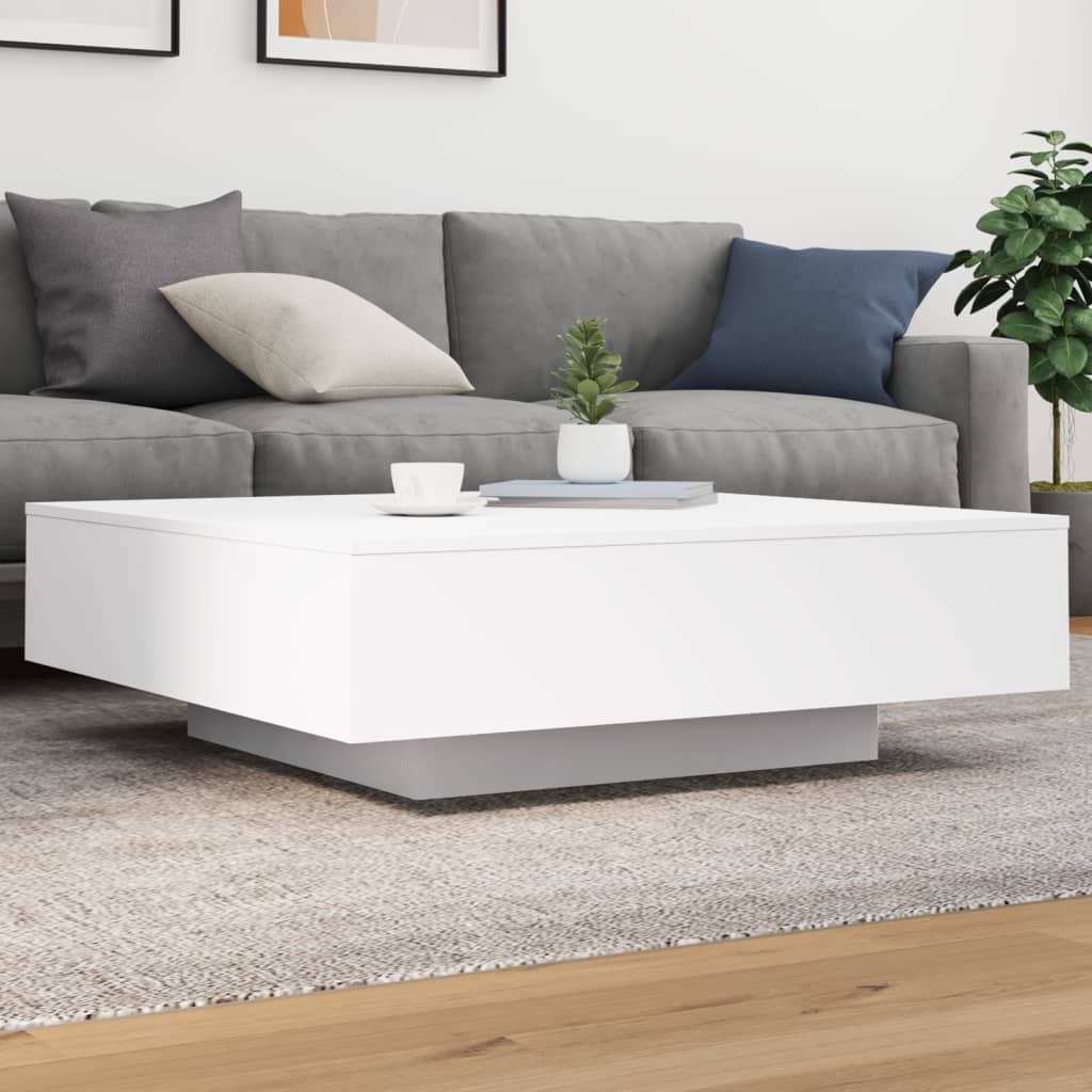 Tavolino da Soggiorno con Luci LED Bianco 100x100x31 cm | homemem39