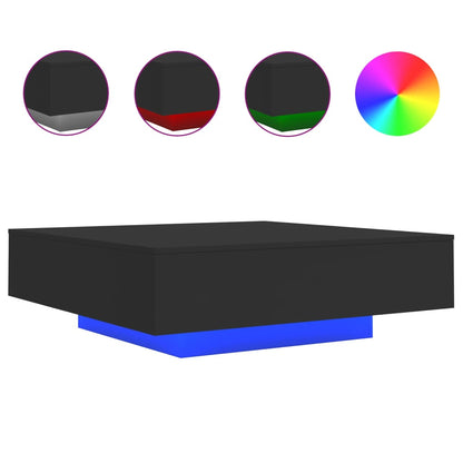 Tavolino da Soggiorno con Luci LED Nero 100x100x31 cm | homemem39