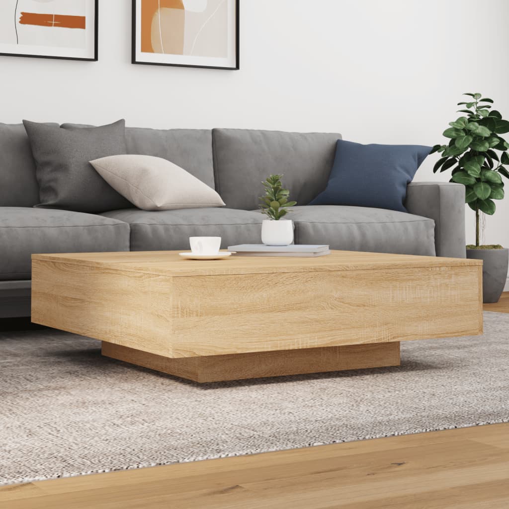 Tavolino da Soggiorno con Luci LED Rovere Sonoma 100x100x31 cm