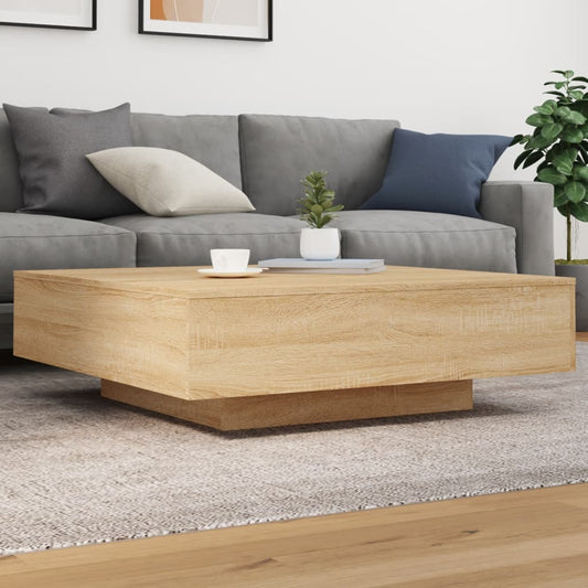 Tavolino da Soggiorno con Luci LED Rovere Sonoma 100x100x31 cm | homemem39