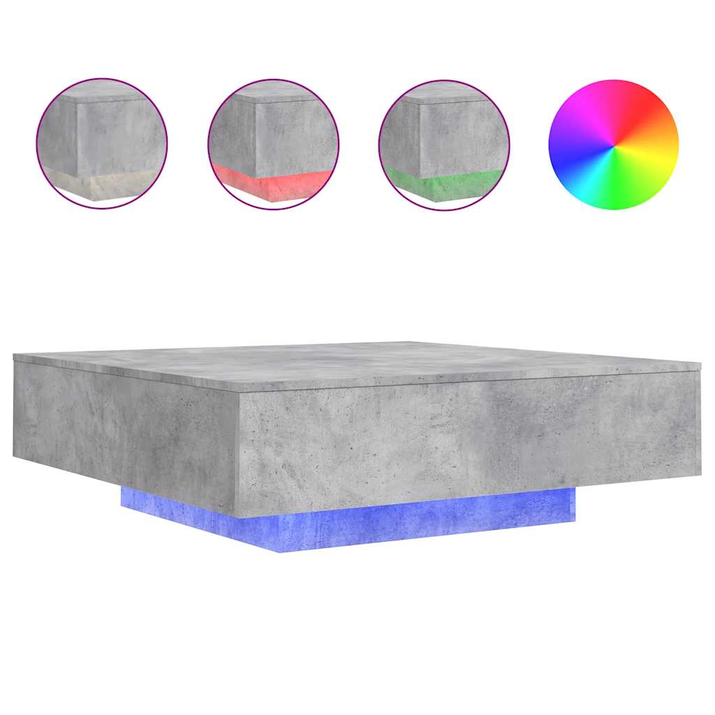 Tavolino da Soggiorno con Luci LED Grigio Cemento 100x100x31 cm | homemem39