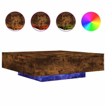 Tavolino da Soggiorno con Luci LED Rovere Fumo 100x100x31 cm | homemem39