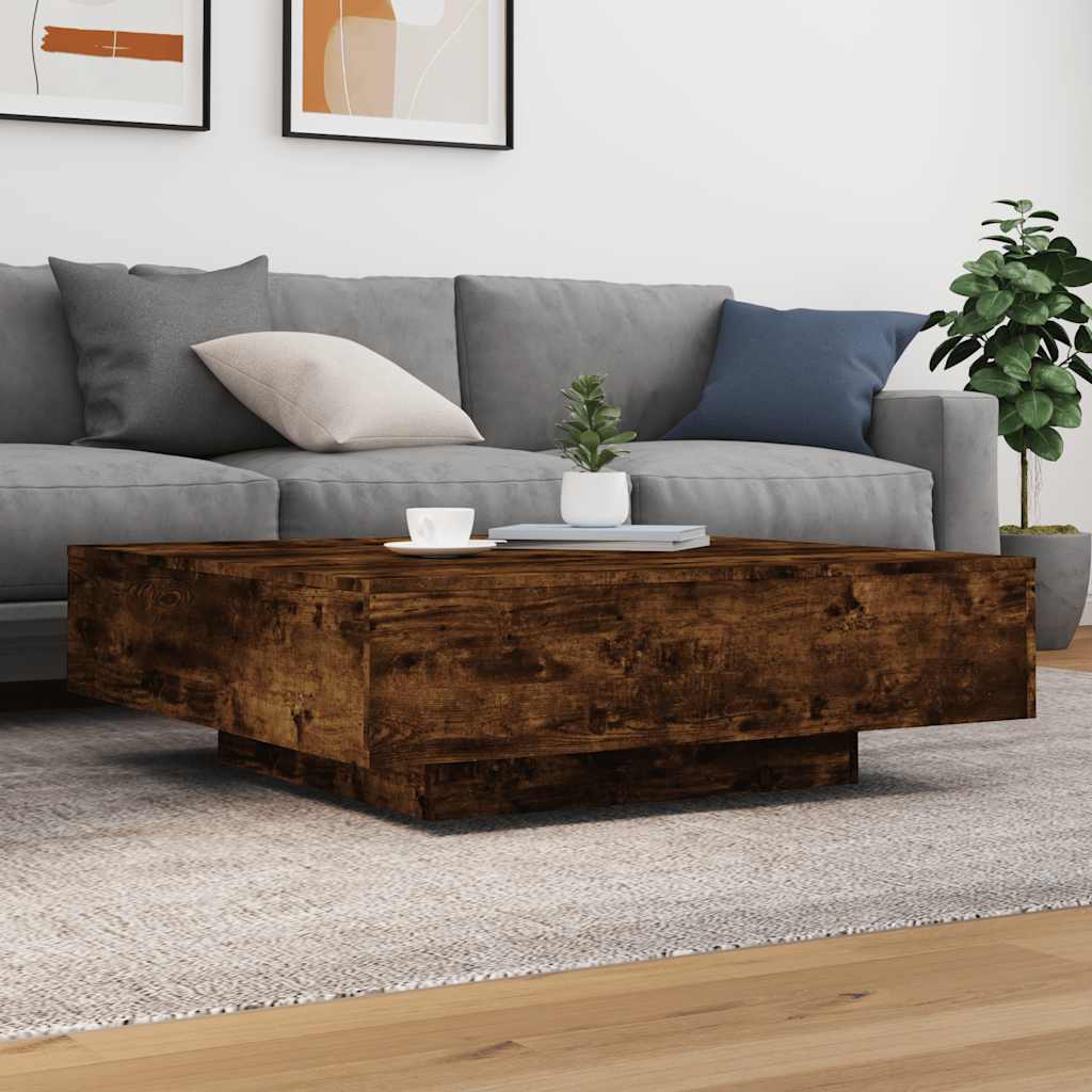 Tavolino da Soggiorno con Luci LED Rovere Fumo 100x100x31 cm
