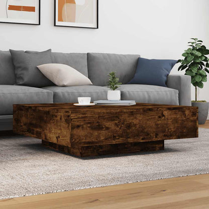 Tavolino da Soggiorno con Luci LED Rovere Fumo 100x100x31 cm