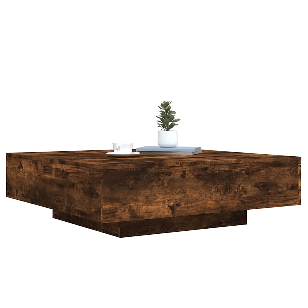 Tavolino da Soggiorno con Luci LED Rovere Fumo 100x100x31 cm | homemem39