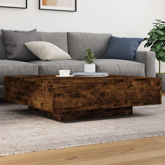 Tavolino da Soggiorno con Luci LED Rovere Fumo 100x100x31 cm | homemem39