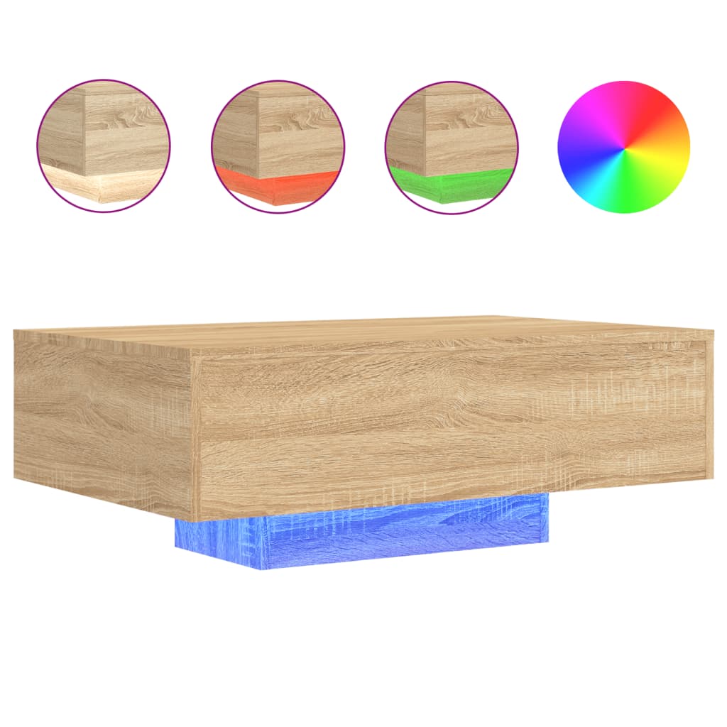 Tavolino da Soggiorno con Luci LED Rovere Sonoma 85x55x31 cm | homemem39