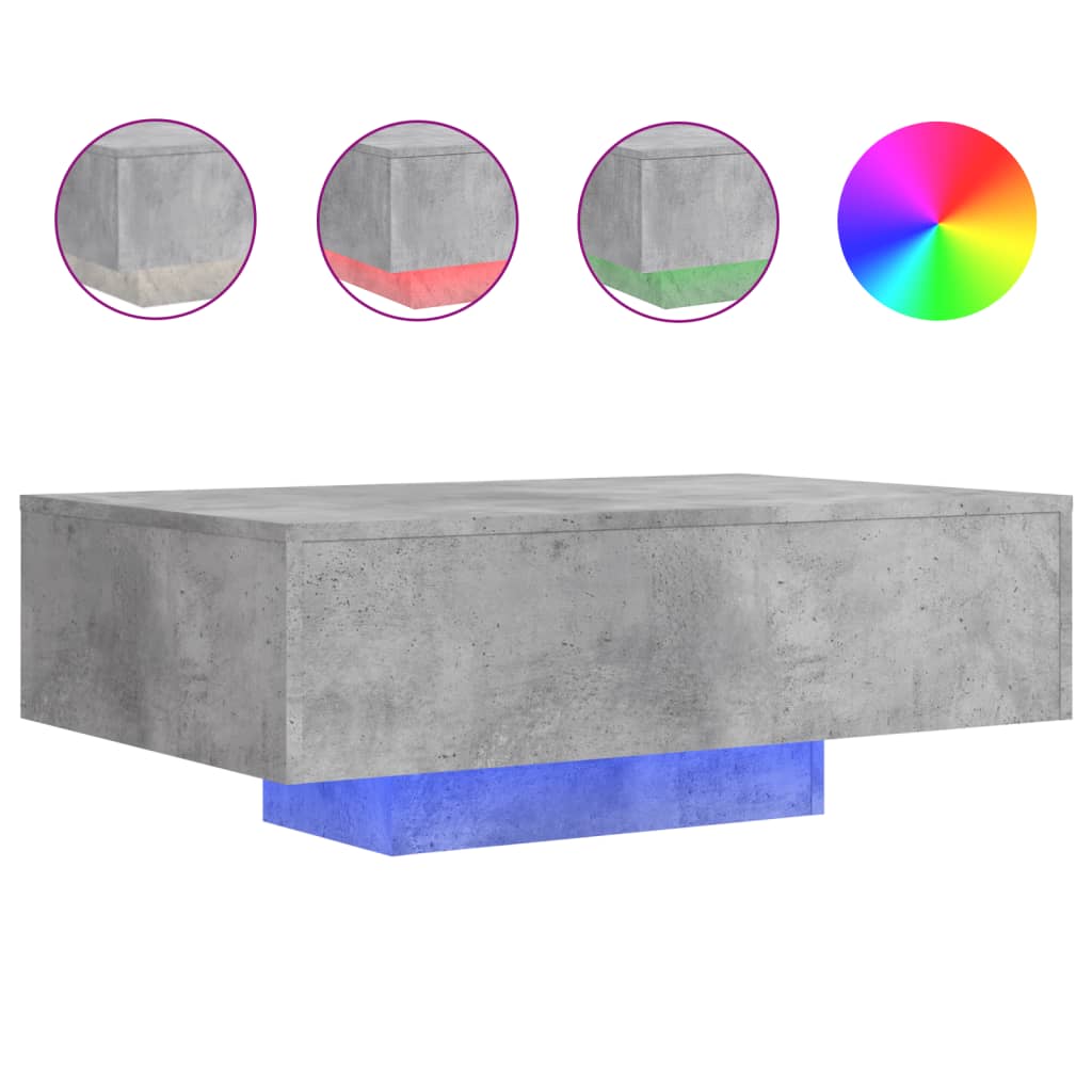 Tavolino da Soggiorno con Luci LED Grigio Cemento 85x55x31 cm | homemem39