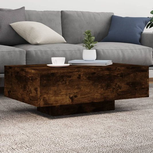 Tavolino da Soggiorno con Luci LED Rovere Fumo 85x55x31 cm | homemem39