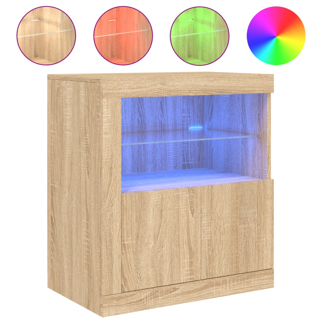 Credenza con Luci LED Rovere Sonoma 60,5x37x67 cm - homemem39