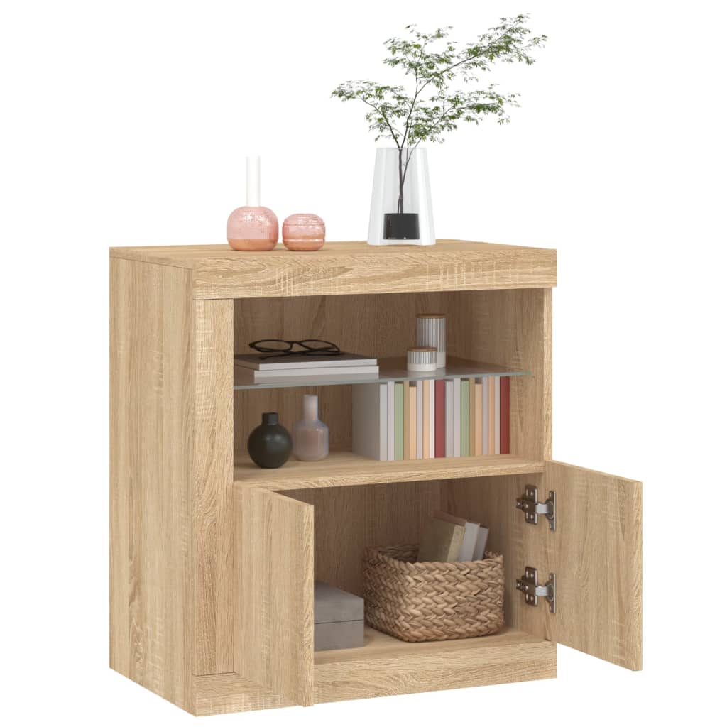 Credenza con Luci LED Rovere Sonoma 60,5x37x67 cm - homemem39