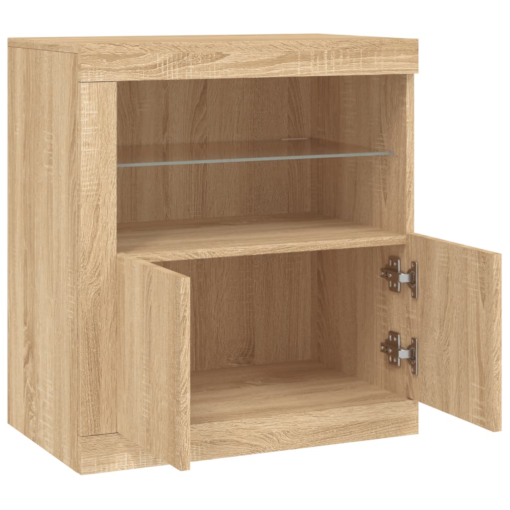 Credenza con Luci LED Rovere Sonoma 60,5x37x67 cm - homemem39