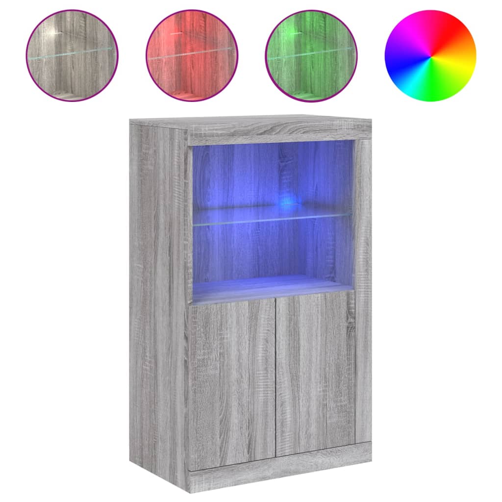 Armadietto con Luci LED Grigio Sonoma in Legno Multistrato