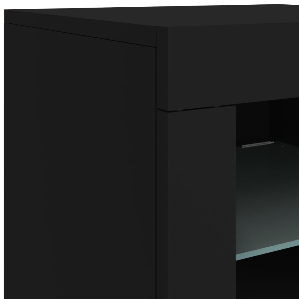 Armadietti con Luci LED 2pz Neri in Legno Multistrato