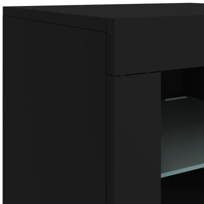 Armadietti con Luci LED 2pz Neri in Legno Multistrato
