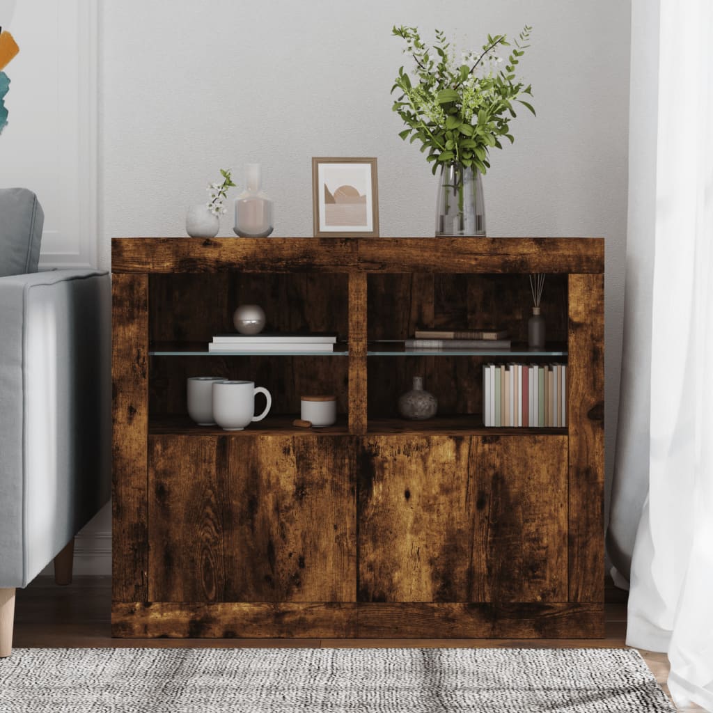 Armadietti con Luci LED 2pz Rovere Fumo in Legno Multistrato | homemem39