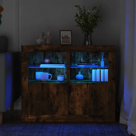 Armadietti con Luci LED 2pz Rovere Fumo in Legno Multistrato | homemem39