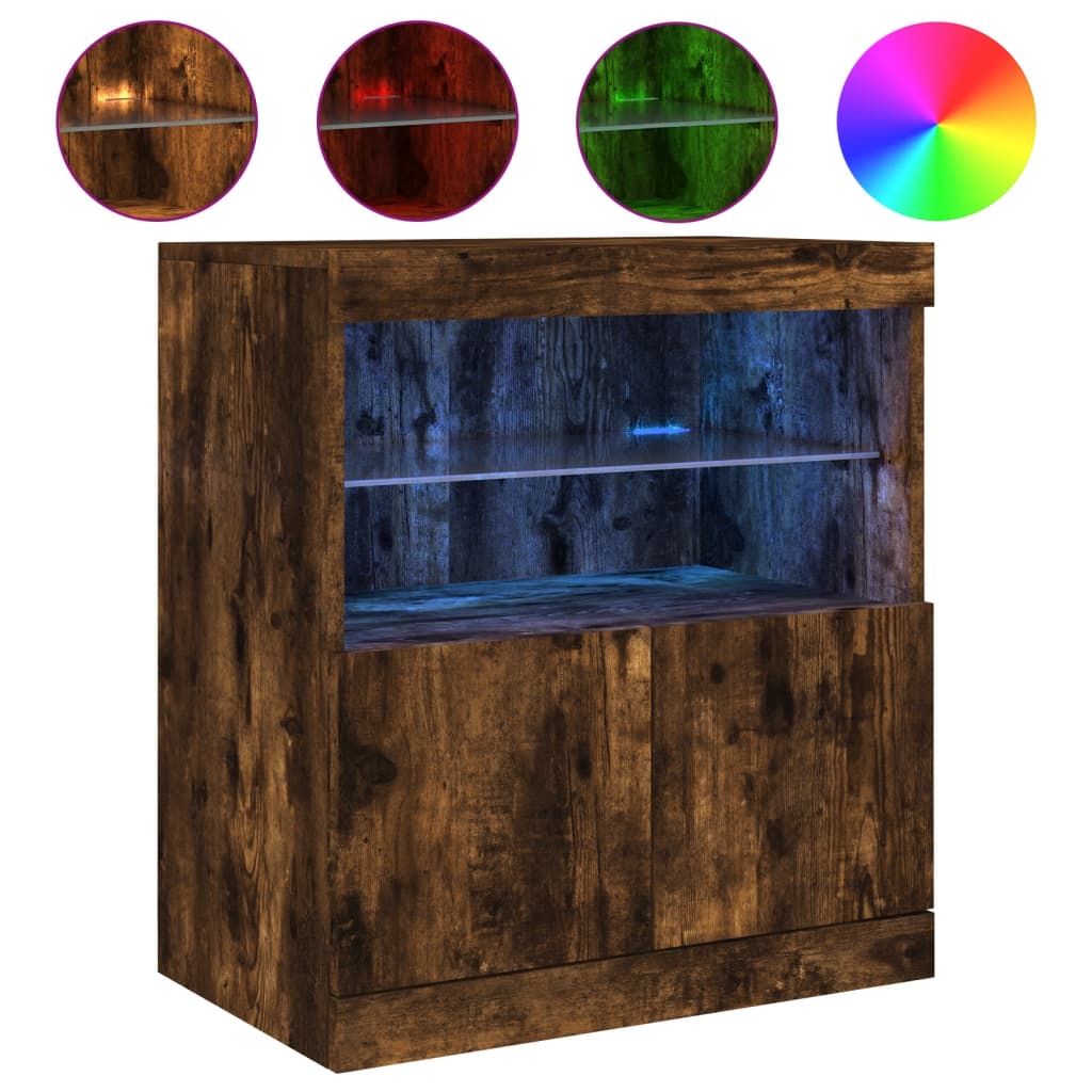 Credenza con Luci LED Rovere Fumo 60x37x67 cm - homemem39