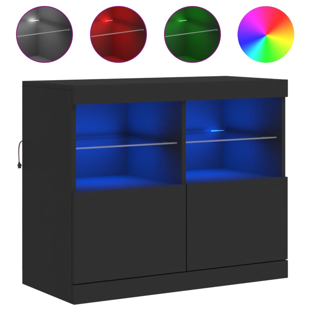 Credenza con Luci LED Nera 81x37x67 cm