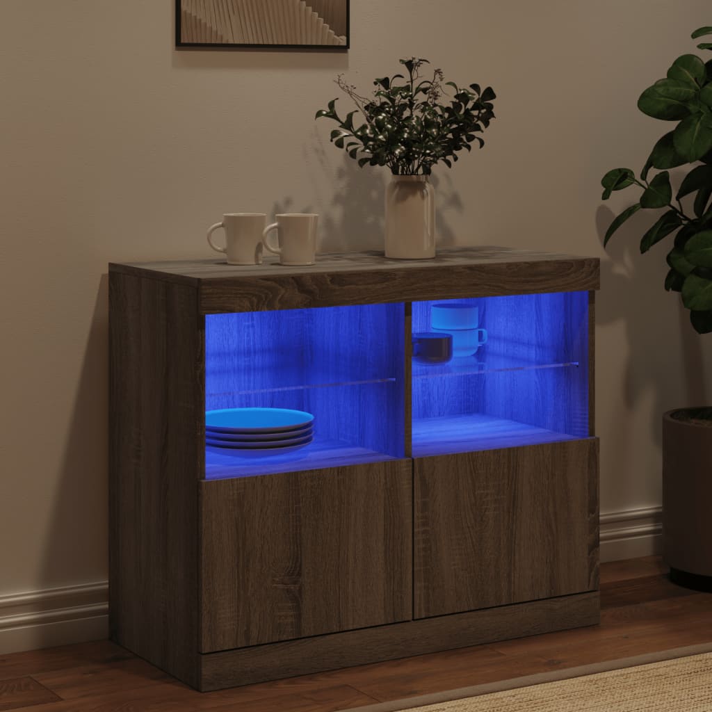 Credenza con Luci LED Grigio Sonoma 81x37x67 cm