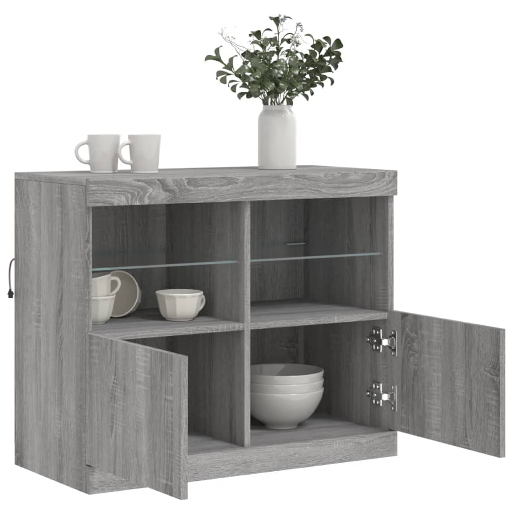 Credenza con Luci LED Grigio Sonoma 81x37x67 cm