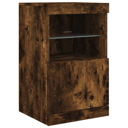 Sideboard with LED Lights Smoke Oak 41x37x67 cm