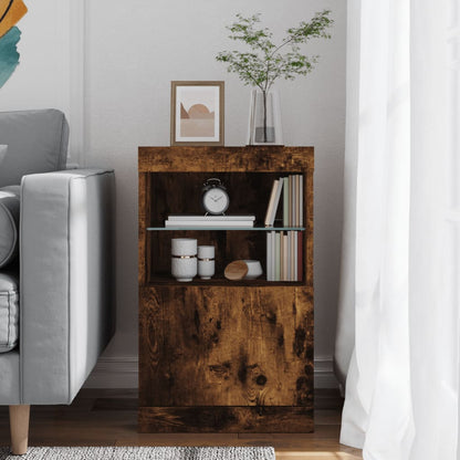 Sideboard with LED Lights Smoke Oak 41x37x67 cm