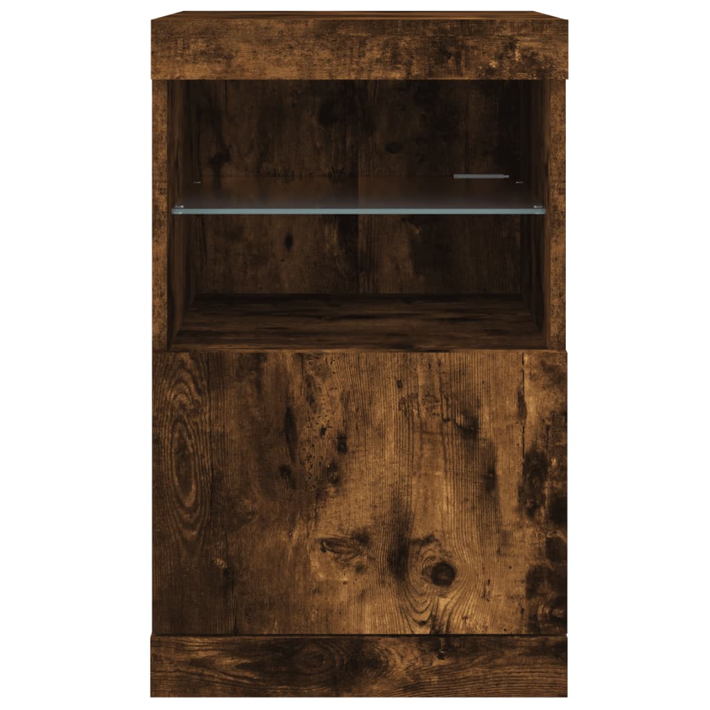 Sideboard with LED Lights Smoke Oak 41x37x67 cm