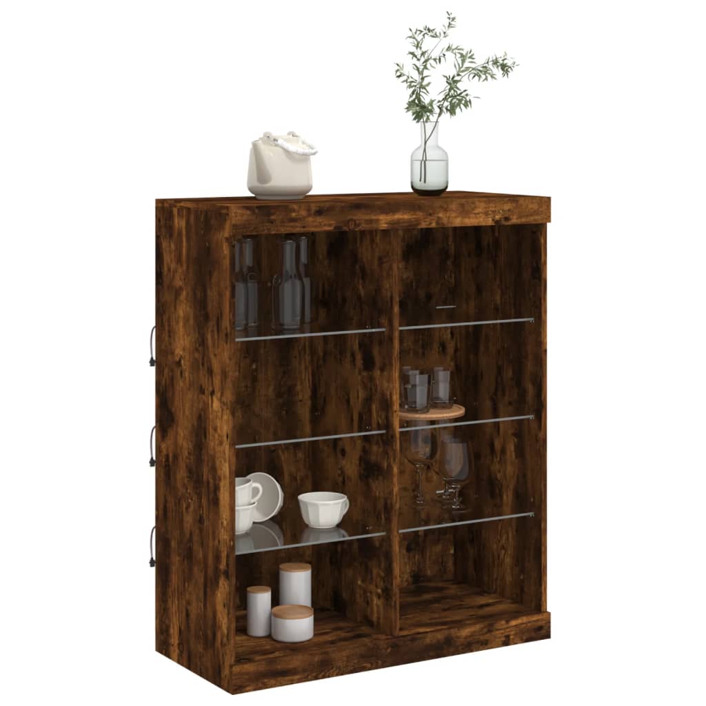 Credenza con Luci LED Rovere Fumo 81x37x100 cm