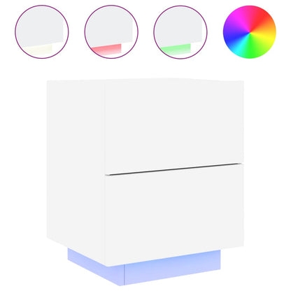 Comodino con Luci LED Bianco in Legno Multistrato - homemem39