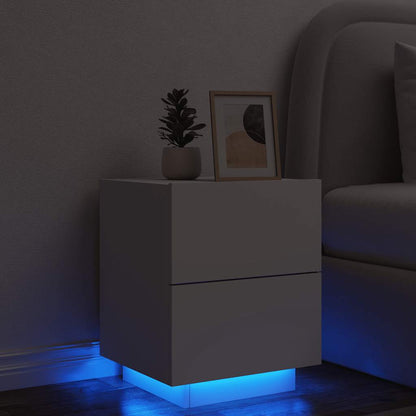 Comodino con Luci LED Bianco in Legno Multistrato - homemem39