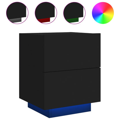 Comodino con Luci LED Nero in Legno Multistrato - homemem39