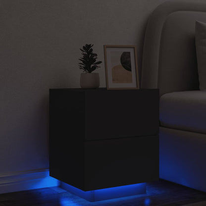 Comodino con Luci LED Nero in Legno Multistrato - homemem39
