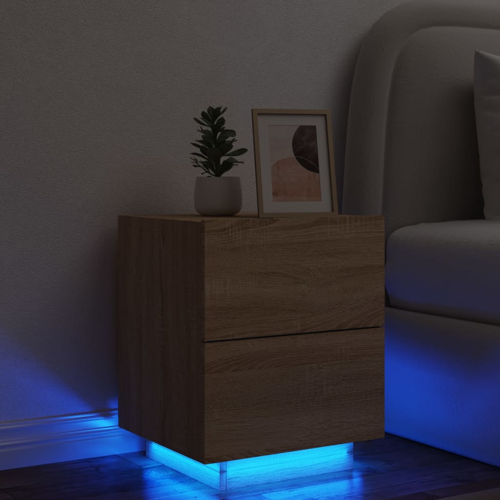 Comodino con Luci LED Rovere Sonoma in Legno Multistrato - homemem39