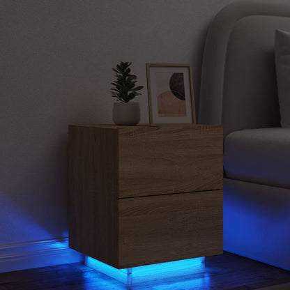 Comodino con Luci LED Rovere Sonoma in Legno Multistrato - homemem39