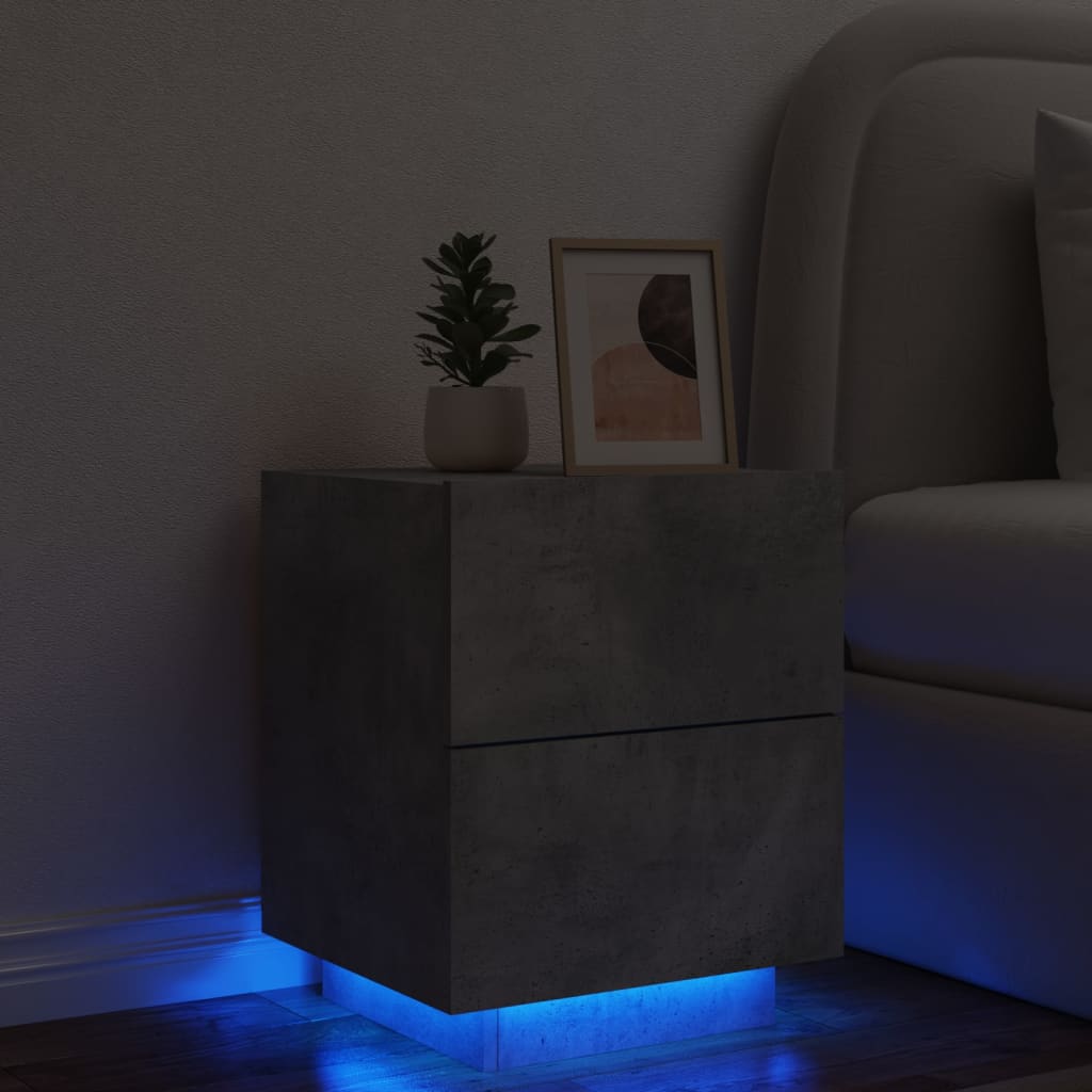 Comodino con Luci LED Grigio Cemento in Legno Multistrato - homemem39